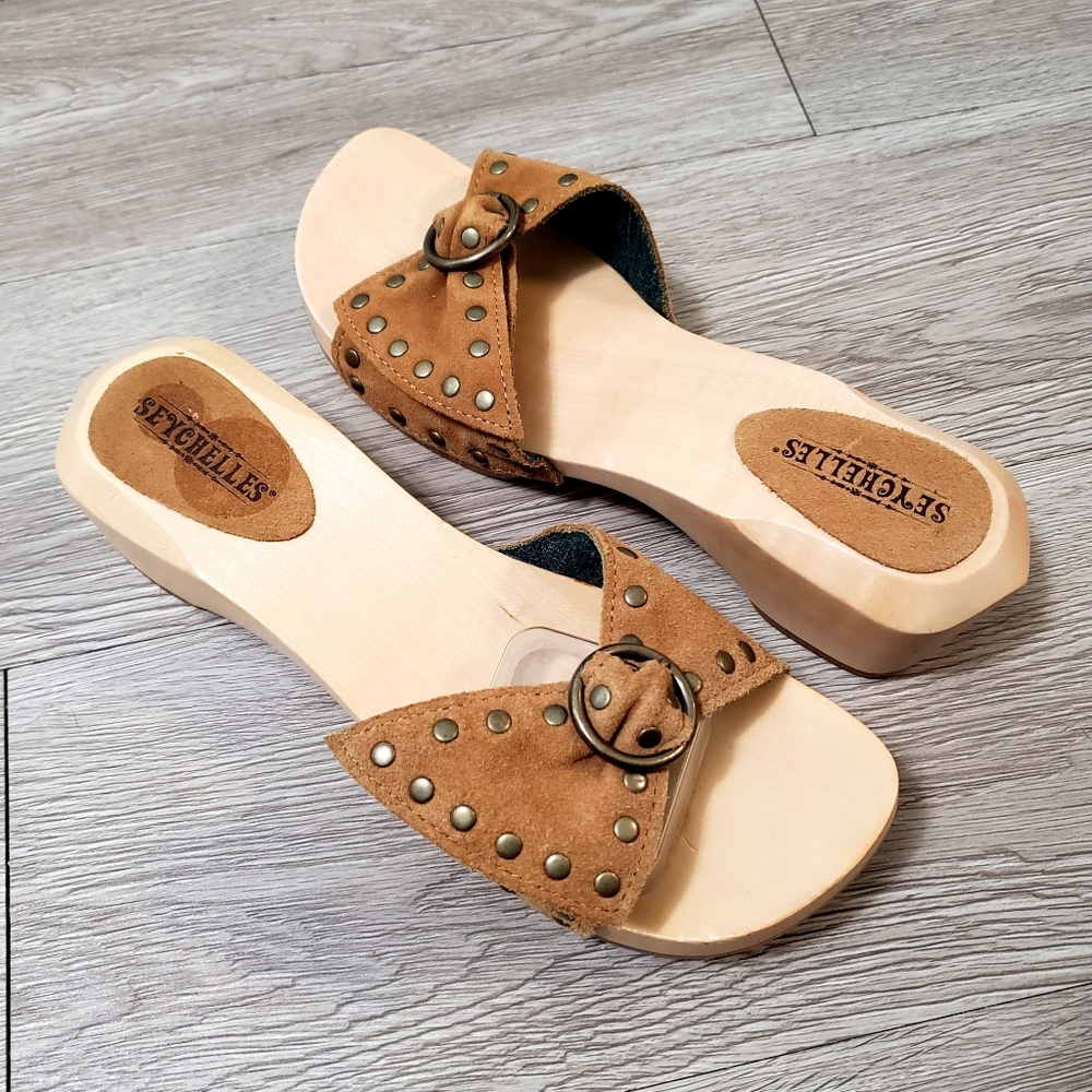 Seychelles Tan Studded Slide Sandals